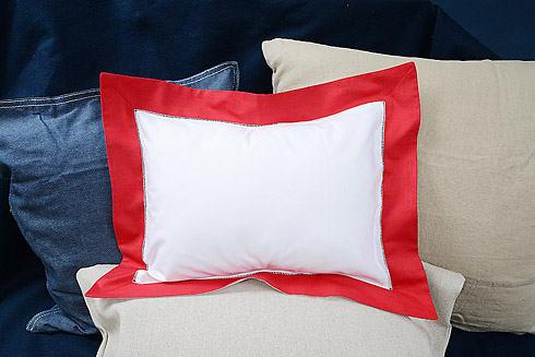 Hemstitch Baby Pillow 12" x 16". White with Red color border